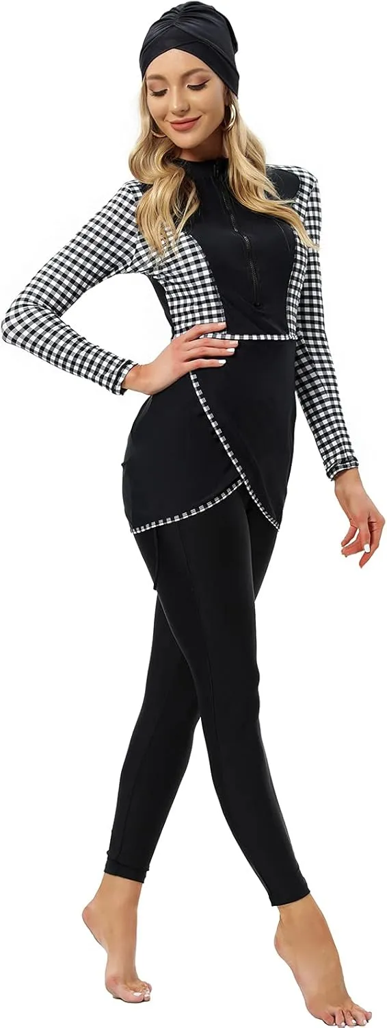 seafanny Women Muslim Swimwear Long Sleeve Modest Swimsuit with Front Zipper