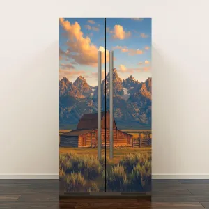 Self Adhesive Vinyl Refrigerator Wrap Set Moulton Barn Tetons Morning Light Door Mural Removable Fridge Sticker Peel and Stick Decal Rustic Kitchen Decor