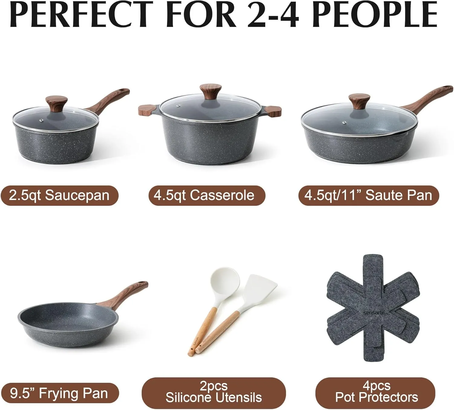 SENSARTE Nonstick Cookware Set 13-Piece, Non Stick Pots and Pans Set with Swiss Granite Coating, Non-toxic Kitchen Cooking Set, Stay-Cool Handles, PFOA Free