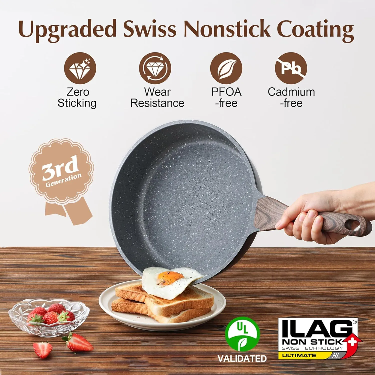 SENSARTE Nonstick Cookware Set 13-Piece, Non Stick Pots and Pans Set with Swiss Granite Coating, Non-toxic Kitchen Cooking Set, Stay-Cool Handles, PFOA Free