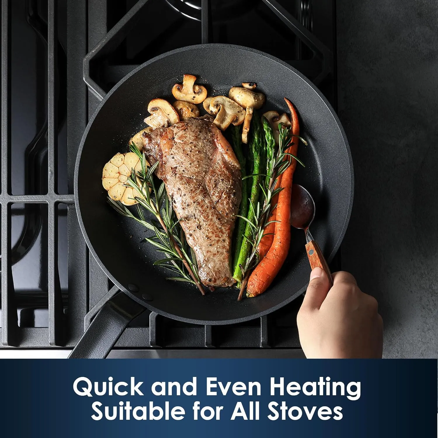 SENSARTE Nonstick Frying Pan Set 2-Piece, Oven Safe Skillets with Swiss Coating, Induction Compatible Chef Pan Set, Dishwasher Safe Cooking Pans, Anodized Frying Pans, PFOA Free, 8 and 10 Inch