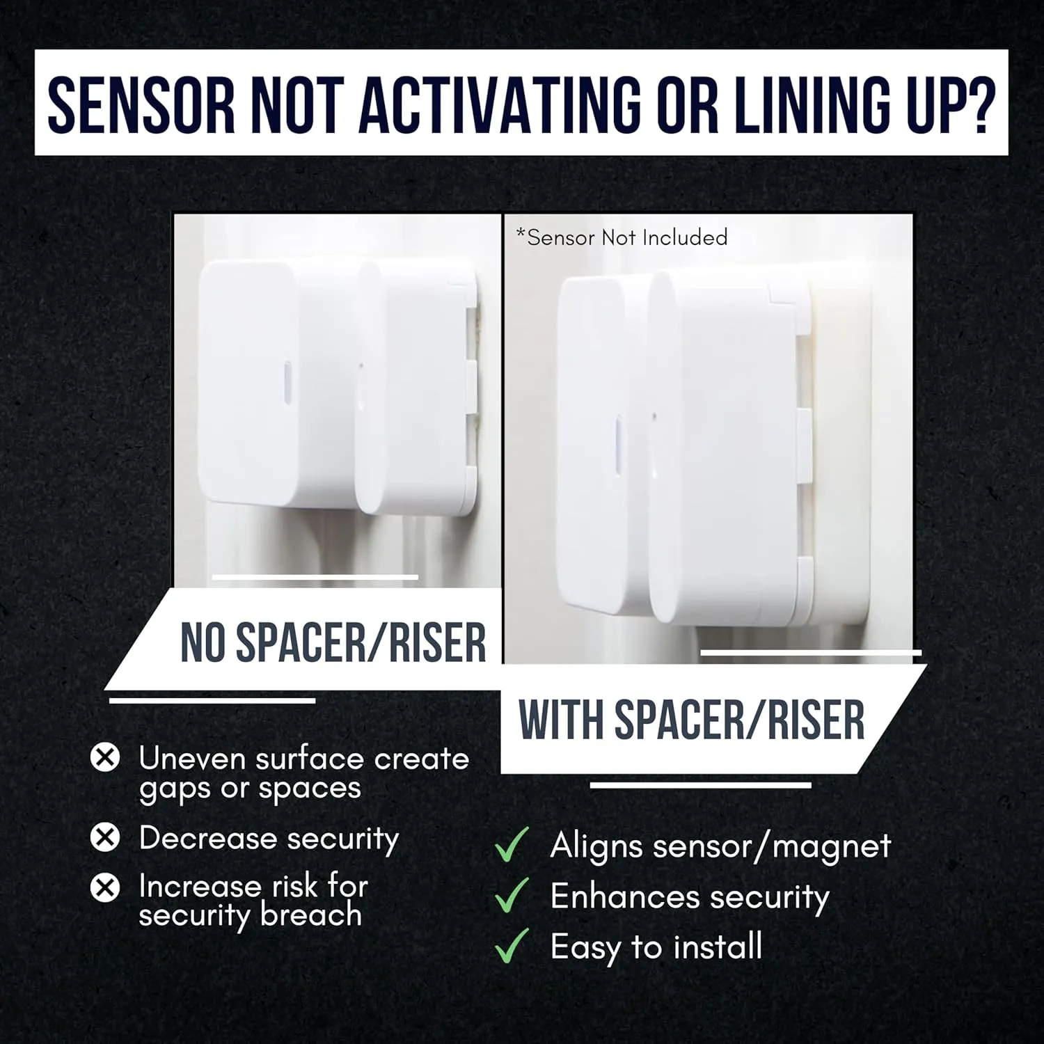 Sensor Riser Compatible with SimpliSafe | Alarm Contact Sensor Spacer - Glow in The Dark | Alarm Riser with 3M Adhesive - Sensor/Magnet Not Included (1 Pack - 1/2 inch)
