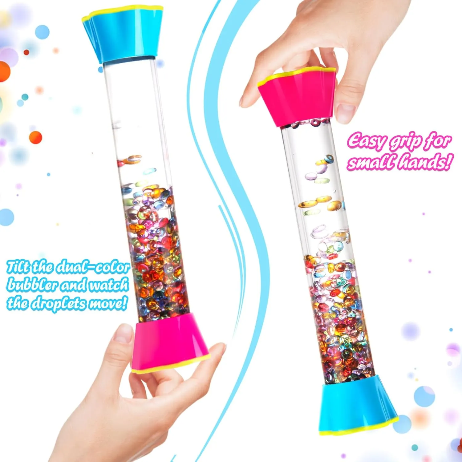Sensory Fidget Tubes Set - Calming Toys for Kids - with Glitter Bottle, Gravity Spinner, Bubble Drop Spiral Hourglass - Promotes Calmness & Independent Play (3 Pack-Style#2, 3)