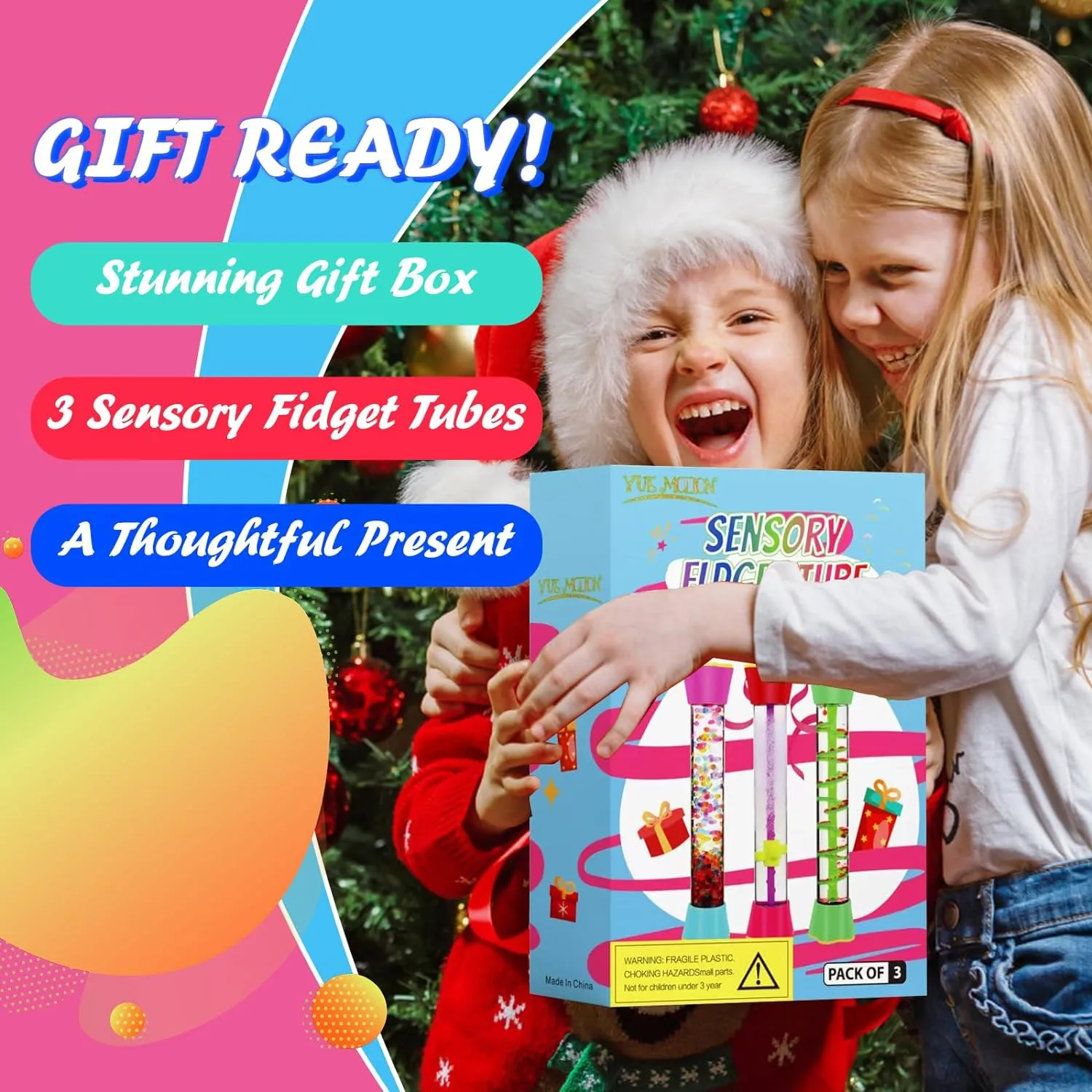 Sensory Fidget Tubes Set - Calming Toys for Kids - with Glitter Bottle, Gravity Spinner, Bubble Drop Spiral Hourglass - Promotes Calmness & Independent Play (3 Pack-Style#2, 3)