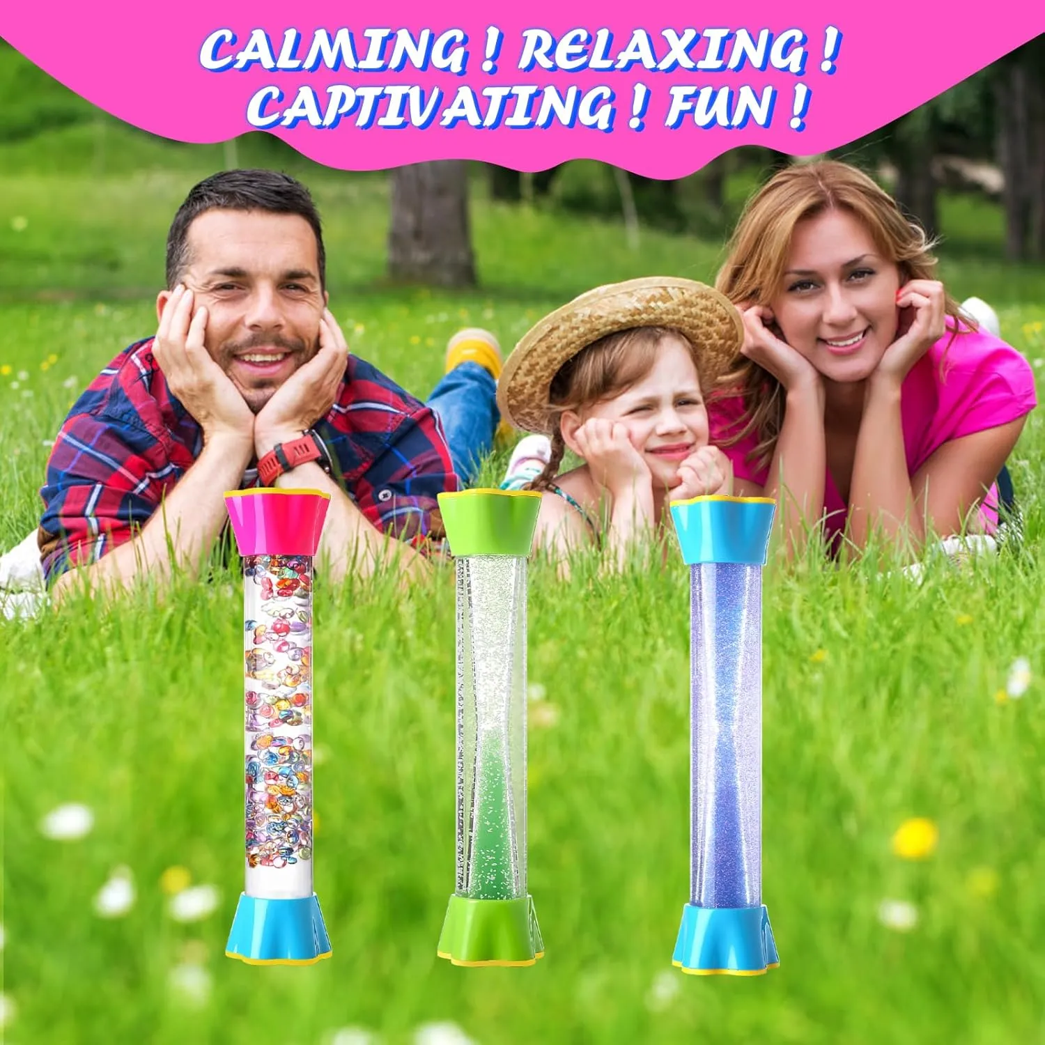 Sensory Fidget Tubes Set - Calming Toys for Kids - with Glitter Bottle, Gravity Spinner, Bubble Drop Spiral Hourglass - Promotes Calmness & Independent Play (3 Pack-Style#2, 3)