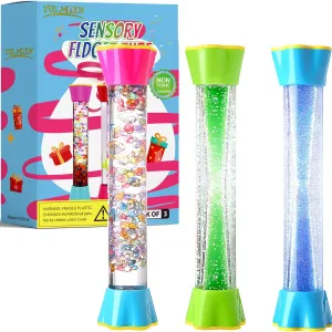 Sensory Fidget Tubes Set - Calming Toys for Kids - with Glitter Bottle, Gravity Spinner, Bubble Drop Spiral Hourglass - Promotes Calmness & Independent Play (3 Pack-Style#2, 3)