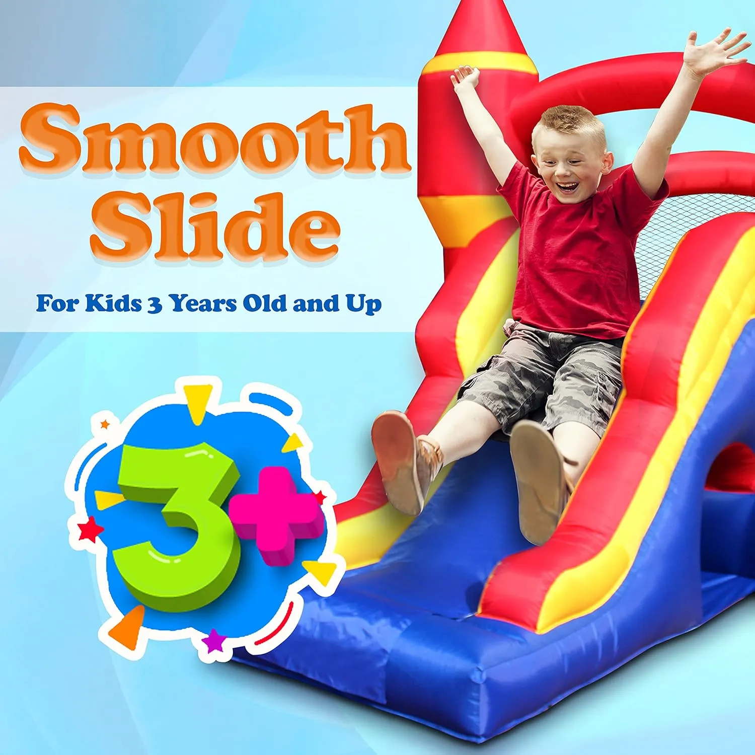 SereneLife Inflatable Bounce House Castle Bouncer - In/Outdoor Portable Jumping Bounce Castle w/Slide, Safety Net - Kids Castle Party Bounce House - Ocean Balls, Air Pump, Carry Bag -SLIB970
