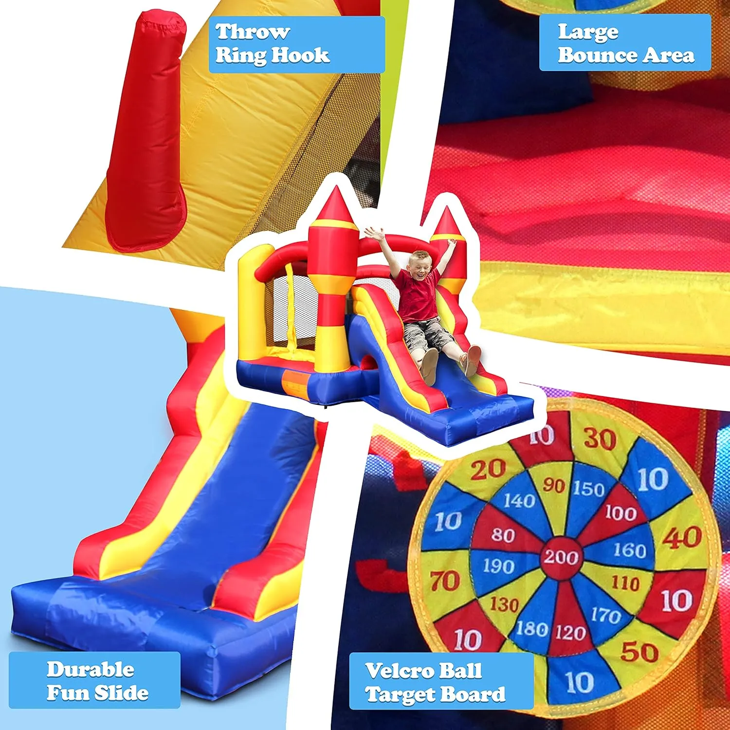 SereneLife Inflatable Bounce House Castle Bouncer - In/Outdoor Portable Jumping Bounce Castle w/Slide, Safety Net - Kids Castle Party Bounce House - Ocean Balls, Air Pump, Carry Bag -SLIB970