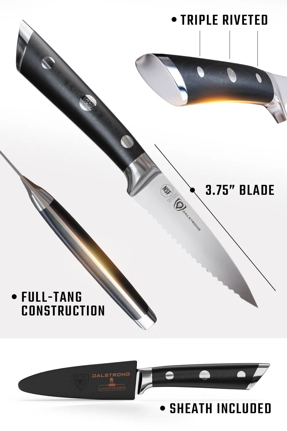 Serrated Paring Knife 3.75" | Gladiator Series | NSF Certified | Dalstrong ©