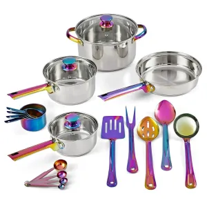 Set, 20-Piece Tools Cookware and Utensils Kitchen Stock-clearance Iridescent with Steel LunaLulinlk Stainless Wholesale pricing