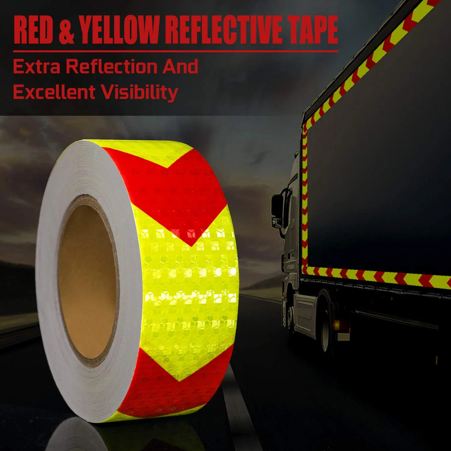 SEVEN SPARTA Arrow Reflective Safety Tape 2 Inch x100 Feet Caution Reflector Waterproof Outdoor Conspicuity Tape for Vehicles, Trailers, Boats, Signs (Red and Yellow)