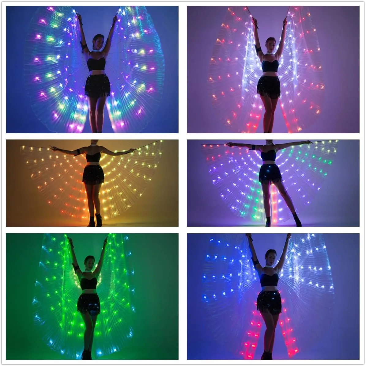 SHINYOU LED Isis Wings Glow Light Up Belly Dance Costumes with Sticks Performance Clothing Carnival Halloween