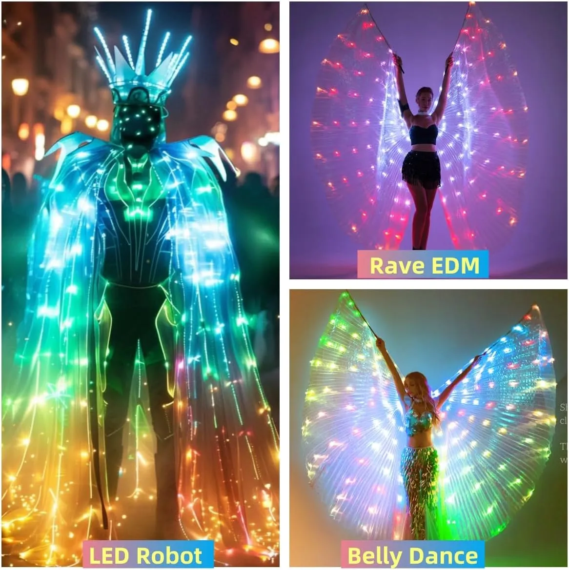 SHINYOU LED Isis Wings Glow Light Up Belly Dance Costumes with Sticks Performance Clothing Carnival Halloween