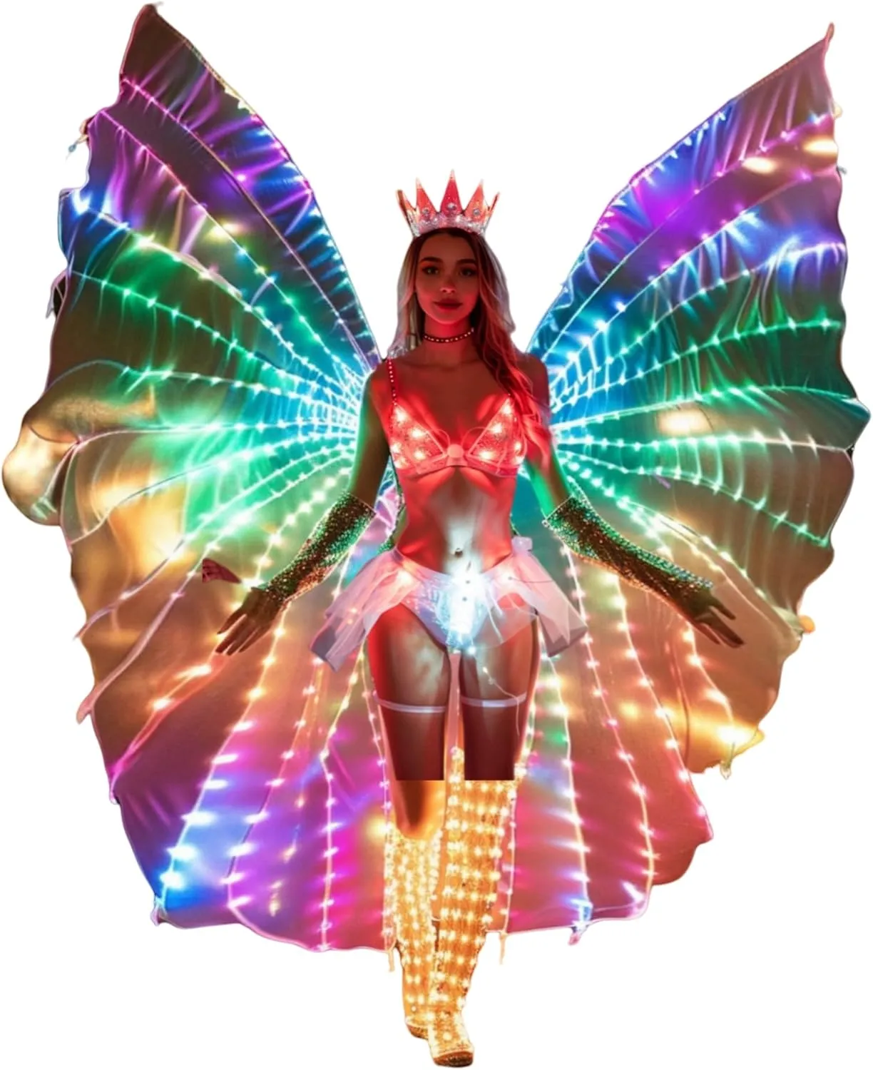 SHINYOU LED Isis Wings Glow Light Up Belly Dance Costumes with Sticks Performance Clothing Carnival Halloween