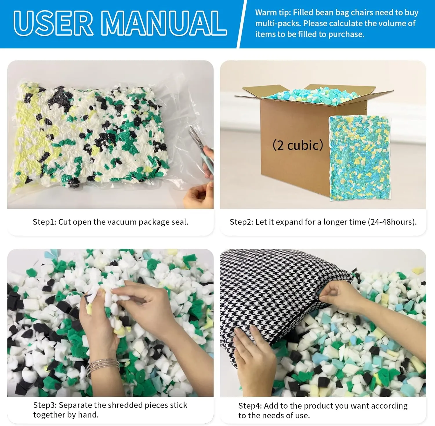 Shredded Memory Foam Filling 10lbs for Bean Bag Filler, Pillow Chair Cushion Arts Crafts Refill, Without Added Gel Particles, Premium Soft and Great for Stuffing, Multi Color and Shape