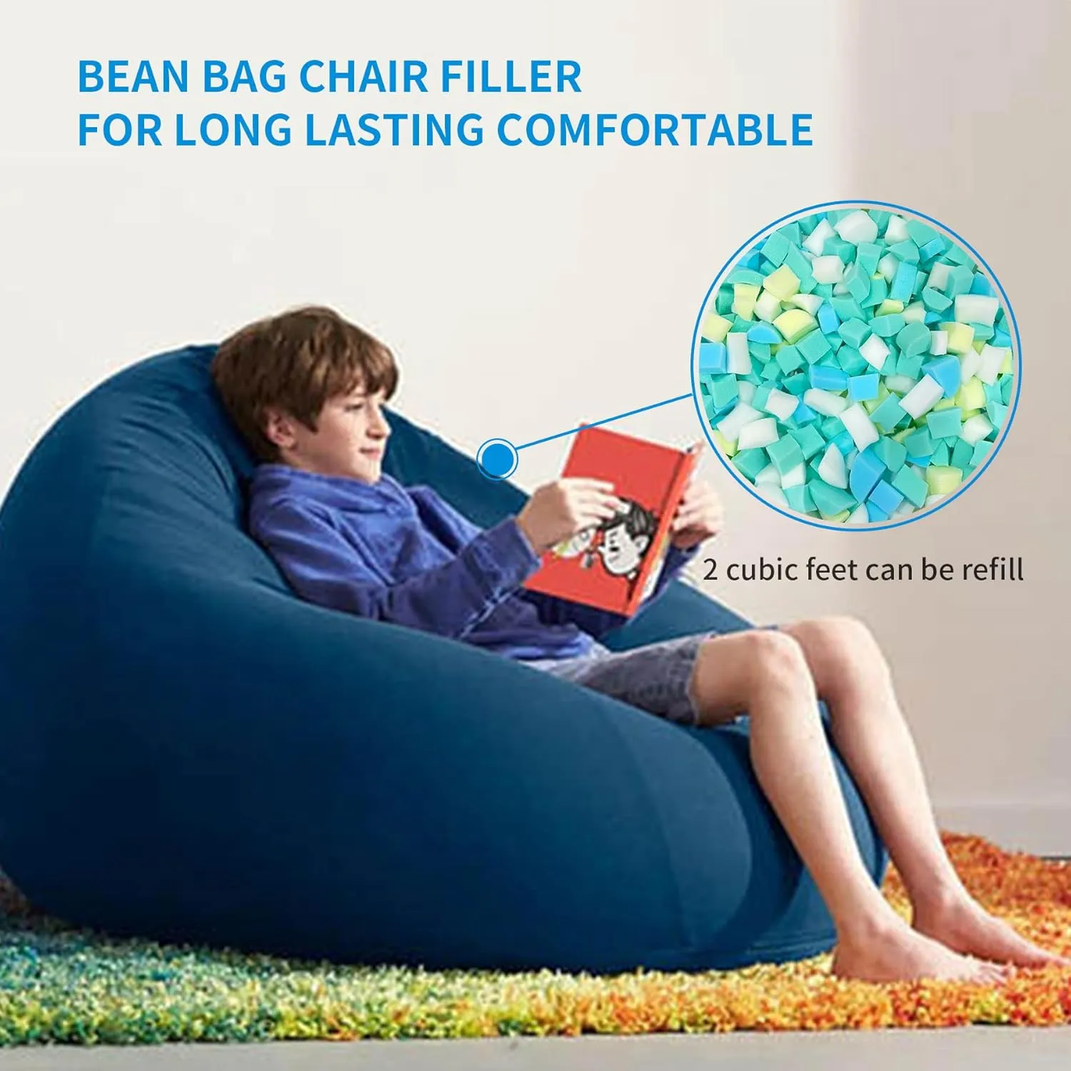 Shredded Memory Foam Filling 10lbs for Bean Bag Filler, Pillow Chair Cushion Arts Crafts Refill, Without Added Gel Particles, Premium Soft and Great for Stuffing, Multi Color and Shape