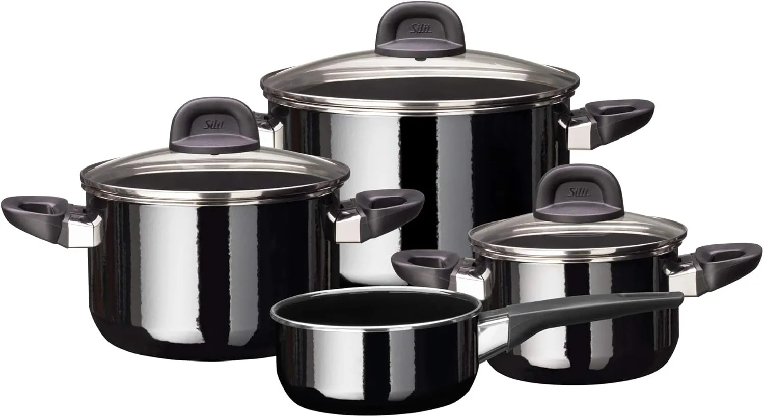 Silit Modesto Line 4-Piece Saucepan Set with Glass Lids Silargan Functional Ceramic Induction Saucepan Black