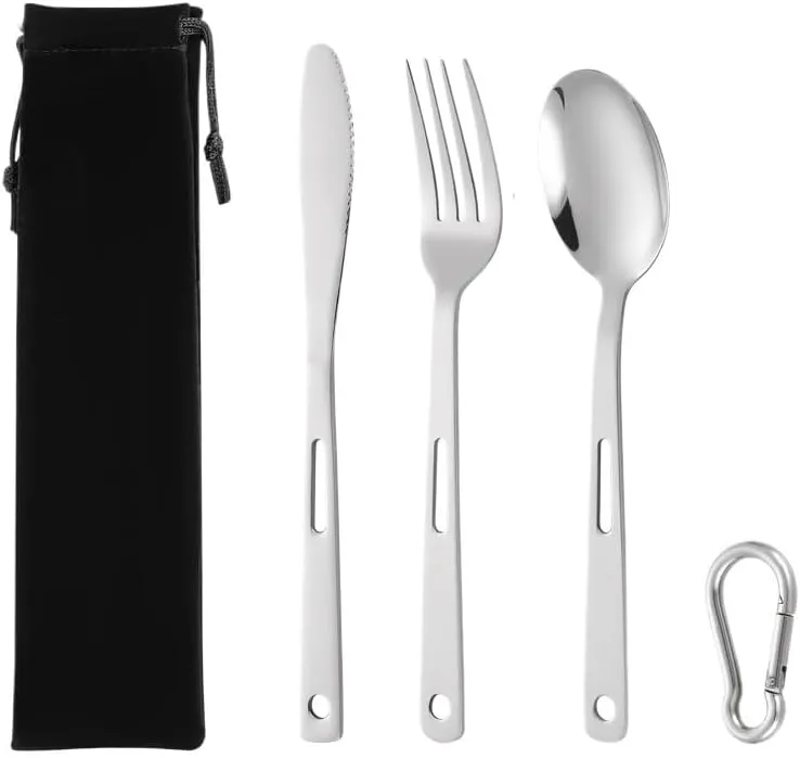 Silverware Flatware Cutlery Set, 3 Piece Set Of Stainless Steel Portable Tableware, Knife, Fork And Spoon, Outdoor Camping Gift, Student Cloth Bag Tableware Set(4Set)