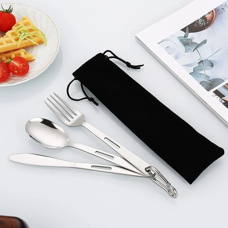 Silverware Flatware Cutlery Set, 3 Piece Set Of Stainless Steel Portable Tableware, Knife, Fork And Spoon, Outdoor Camping Gift, Student Cloth Bag Tableware Set(4Set)