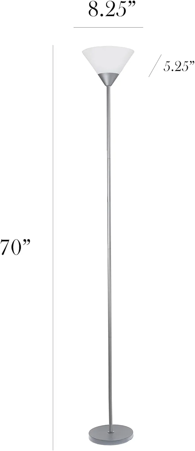 Simple Designs LF1011-SLV 1 Light Torchiere Stick Floor Lamp, Silver