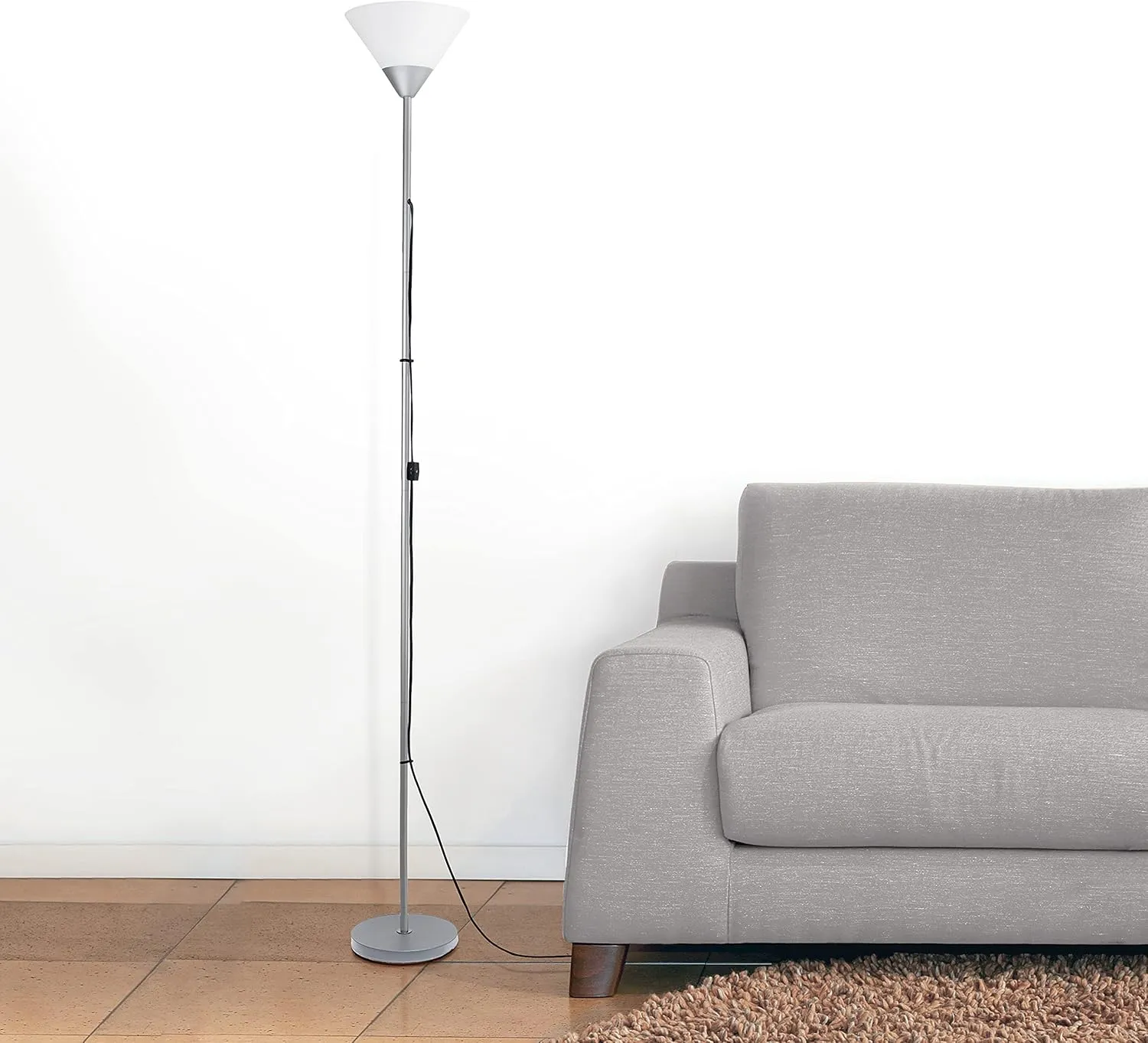Simple Designs LF1011-SLV 1 Light Torchiere Stick Floor Lamp, Silver