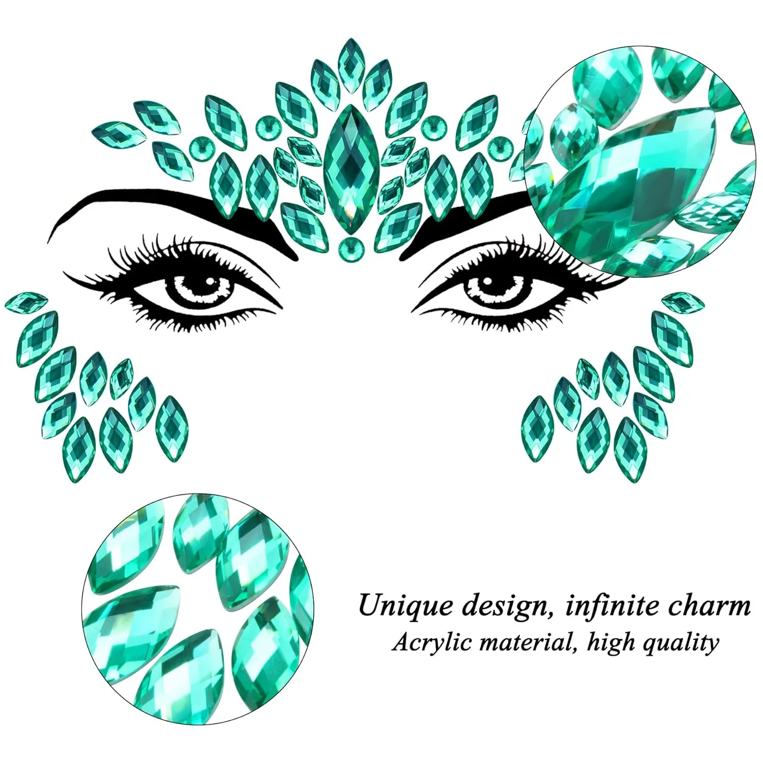 SIQUK 24 Sets Face Jewels Stickers Mermaid Face Gems Rave Face Crystal Rhinestone Face Jewel Gems for Festival Rave Carnival Party