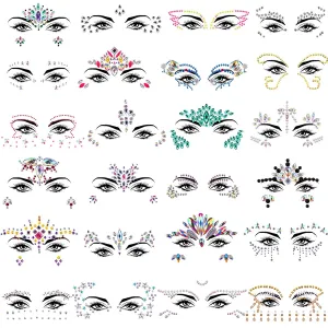 SIQUK 24 Sets Face Jewels Stickers Mermaid Face Gems Rave Face Crystal Rhinestone Face Jewel Gems for Festival Rave Carnival Party