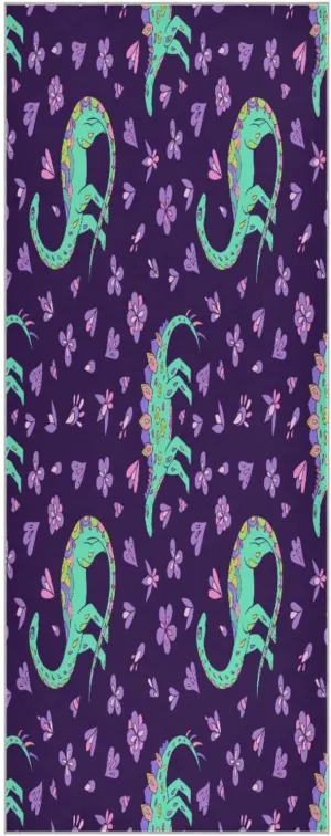 Sketch of Dinosaurs Green Yoga Towel,Hot Yoga Mat Towel with Grip Dots Sweat Absorbent Non-Slip for Hot Yoga, 24" x72",Soft Yoga Blankets with Travel Bag,Pilates and Workout