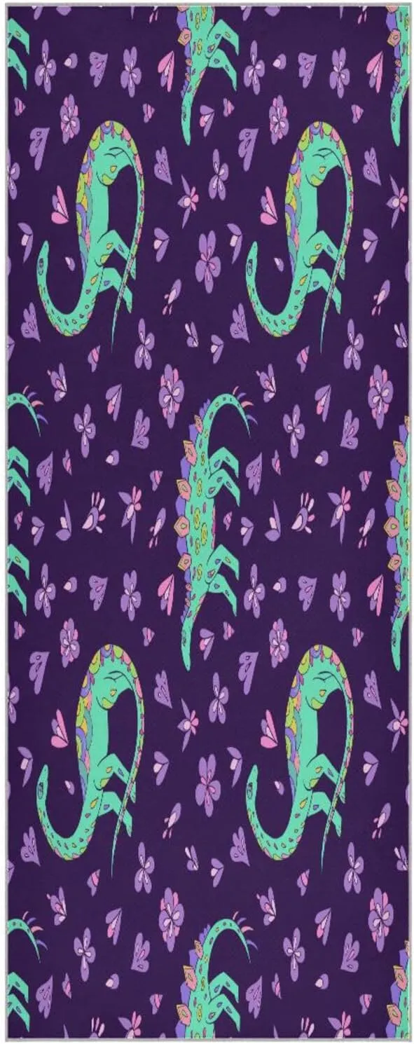 Sketch of Dinosaurs Green Yoga Towel,Hot Yoga Mat Towel with Grip Dots Sweat Absorbent Non-Slip for Hot Yoga, 24" x72",Soft Yoga Blankets with Travel Bag,Pilates and Workout