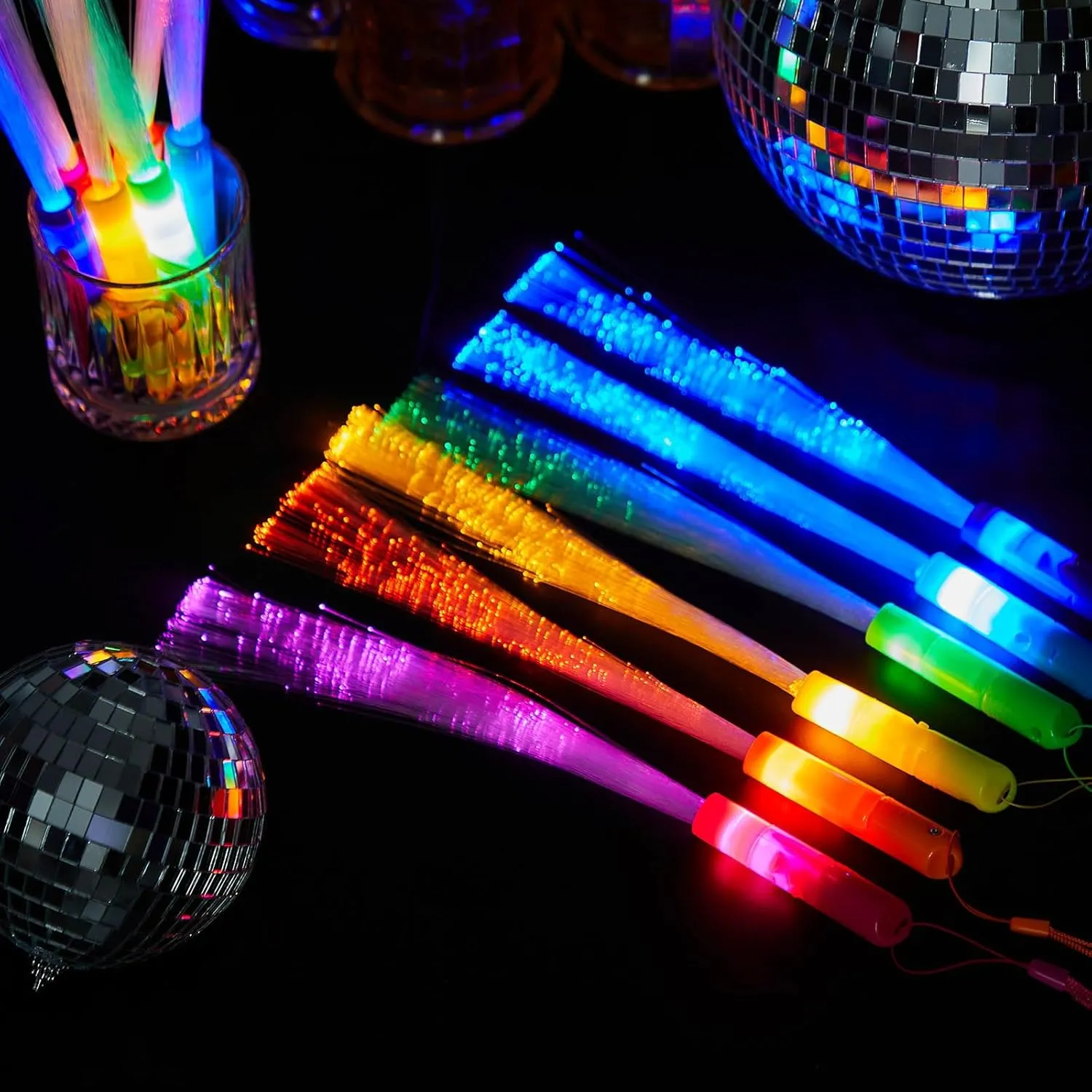 Skylety 36 Pcs Fiber Optic Wand, LED Fiber Optic Wand with 3 Light Modes, Glow Sticks Bulk Flashing Sticks Included Batteries for Wedding Festive Birthday Bar Dj Graduation Party Supply(Bright Color)