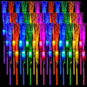 Skylety 36 Pcs Fiber Optic Wand, LED Fiber Optic Wand with 3 Light Modes, Glow Sticks Bulk Flashing Sticks Included Batteries for Wedding Festive Birthday Bar Dj Graduation Party Supply(Bright Color)