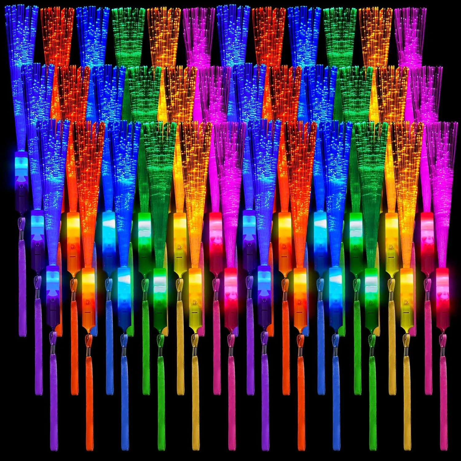 Skylety 36 Pcs Fiber Optic Wand, LED Fiber Optic Wand with 3 Light Modes, Glow Sticks Bulk Flashing Sticks Included Batteries for Wedding Festive Birthday Bar Dj Graduation Party Supply(Bright Color)
