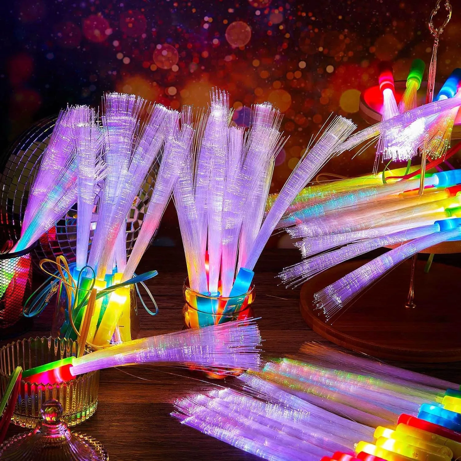 Skylety 36 Pcs Fiber Optic Wand, LED Fiber Optic Wand with 3 Light Modes, Glow Sticks Bulk Flashing Sticks Included Batteries for Wedding Festive Birthday Bar Dj Graduation Party Supply(Mixed Color)