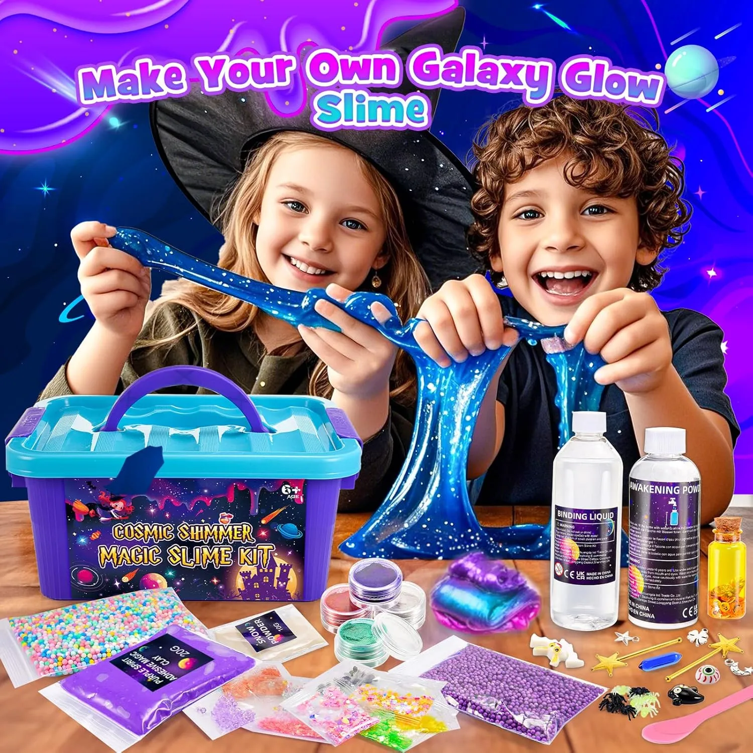 Slime Kit for Girls, Magic Galaxy Slime Making Kit with Magic Sticker,Making Butter Slimes Dark Powder to Make Glitter & Galactic Slimes Stress Relief Toys Fun Gifts Toys for 6-12 Year Olds Girls Boys