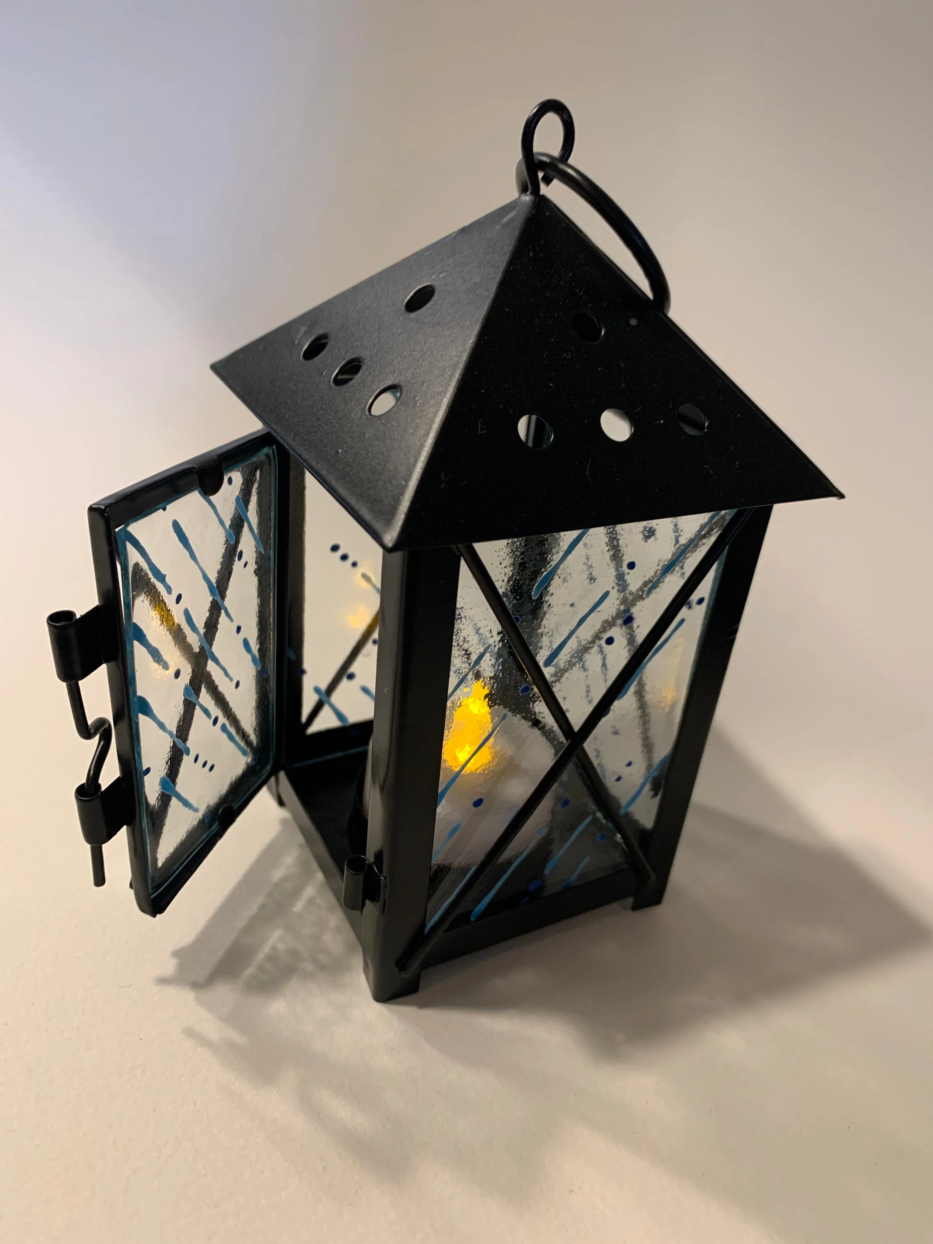 Small Lantern with decorative fused gass panes