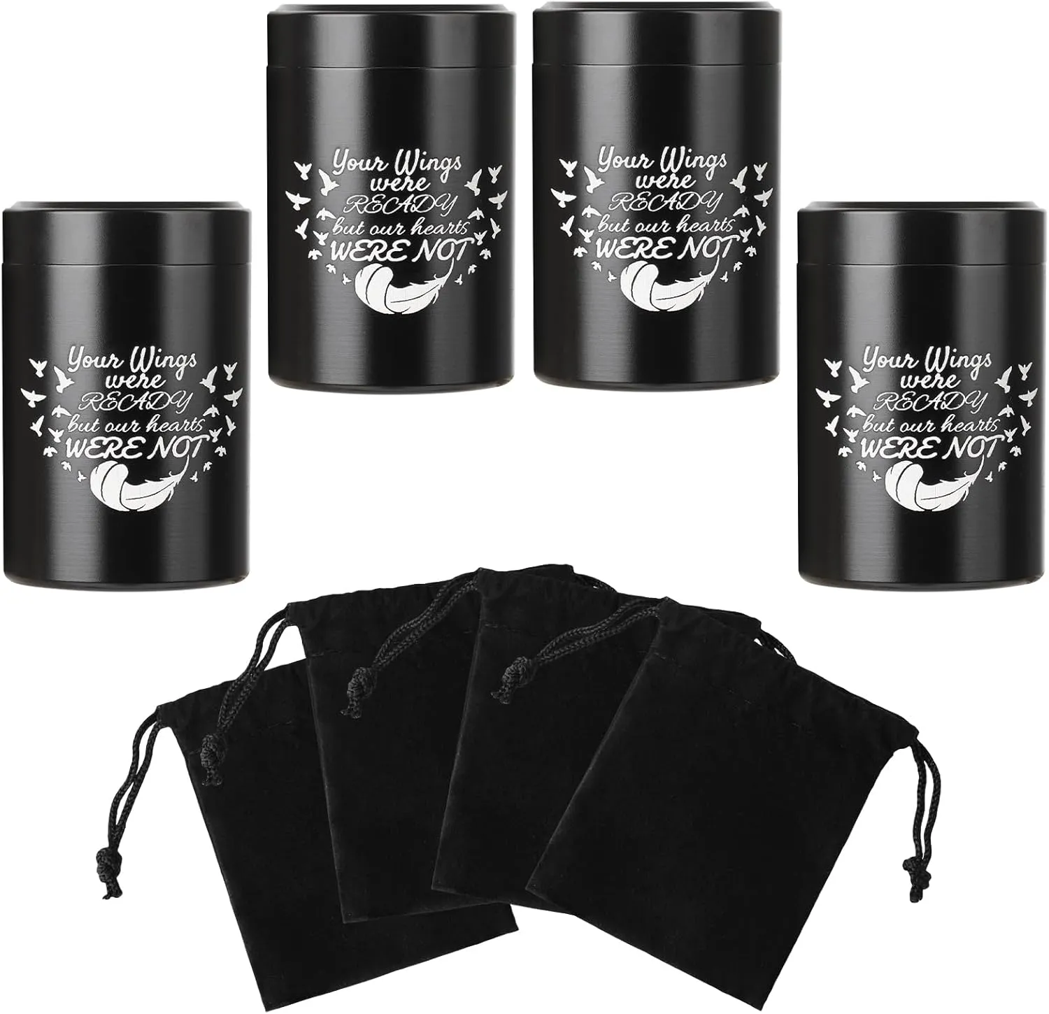 Small Urns for Human Ashes Set of 4, Mini Cremation Urn for Ashes Up to 7 Cubic Inches, Memorial Sharing Keepsake Urns Alumnium Ashes Holder, Black