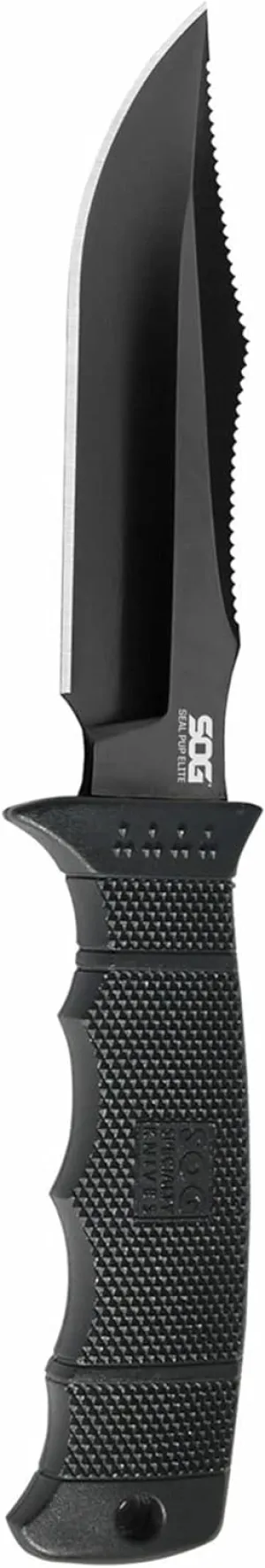 SOG Fixed Blade Knives with Sheath - SEAL Pup Elite Survival Knife, Hunting Knife w/ 4.85 Inch AUS-8 Bowie Knife Blade for a Tactical Knife (E37SN-CP)