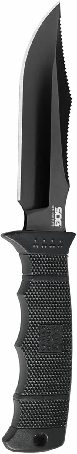 SOG Fixed Blade Knives with Sheath - SEAL Pup Elite Survival Knife, Hunting Knife w/ 4.85 Inch AUS-8 Bowie Knife Blade for a Tactical Knife (E37SN-CP)