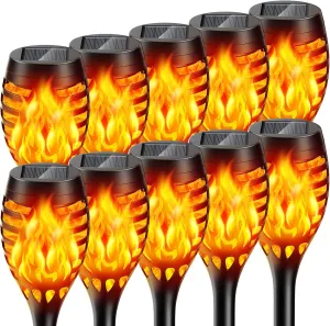 Solar Lights Outdoor: 10 Pack Solar Torch Light with Flickering Flame for Patio Decor - Waterproof Solar Powered Garden Light - Torches Lighting for Yard Pathway Backyard Outside Decorations