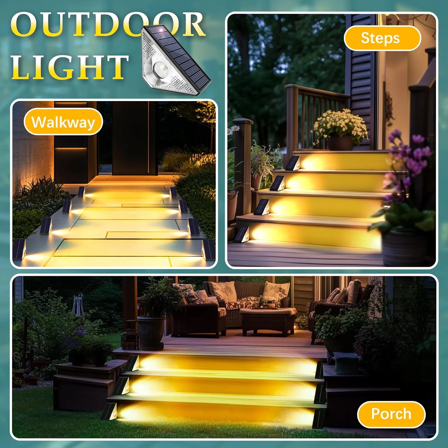 SOLPEX Solar Step Lights for Outside,Step Lights Outdoor Solar Powered Waterproof IP65,Solar Stair Lights for Step,Stair,Patio,Yard,Deck,Wall(16 Pack,Warm White)