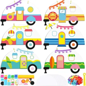 Spakon 30 Sets Beach Camping Craft for Kids Make Your Own Camper Paper Plate Craft Classroom DIY Camping Summer Beach Party Supplies for Toddler