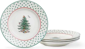 Spode Christmas Tree 6" Polka Dot Tidbit Plates (Set of 4) - Round Appetizer Plates with Festive Polka Dot Border - Dishwasher, Microwave, Freezer Safe Porcelain for Holiday Entertaining