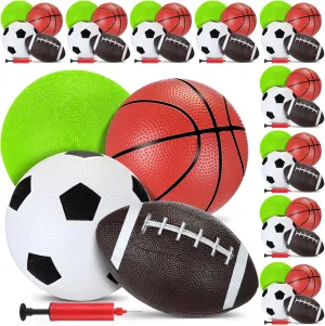 Sports Balls with Pump for Kids 5" Basketball, 5" Soccer, 5" Playground Ball, 6.3" Football for Indoor Outdoor Play Games Gifts