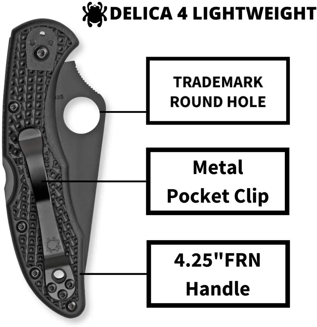 Spyderco C11PSBBK Delica 4 FRN Black Serrated Folding Pocket Knife