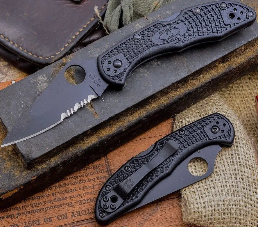 Spyderco C11PSBBK Delica 4 FRN Black Serrated Folding Pocket Knife