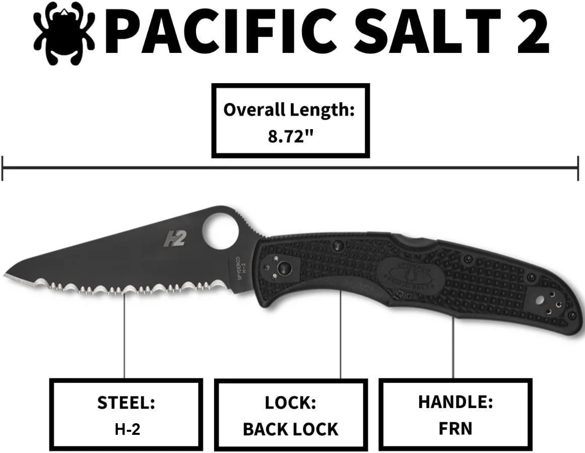 Spyderco C91SBBK2 Pacific Salt 2 Black FRN Serrated Edge Black Folding Knife