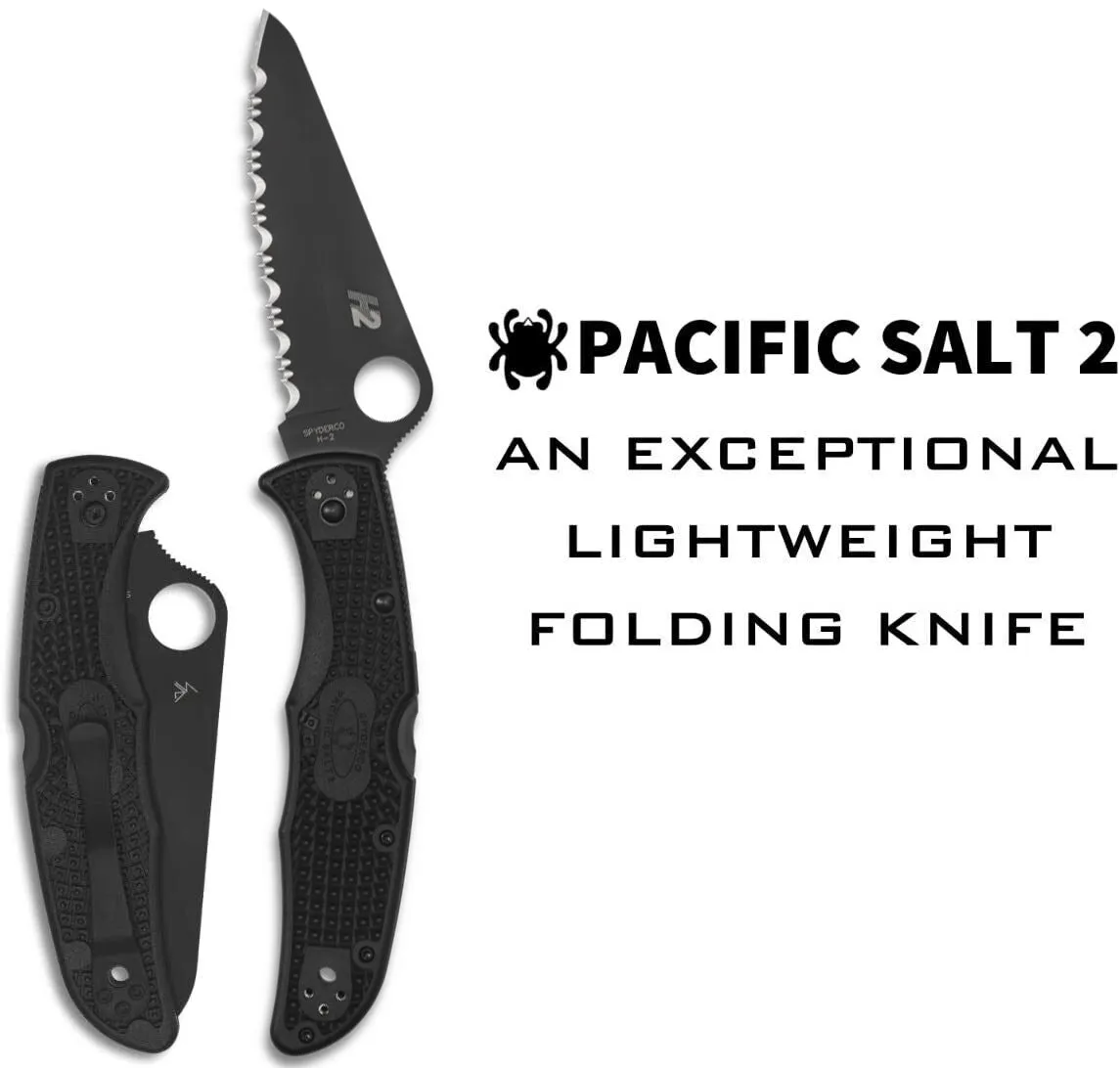Spyderco C91SBBK2 Pacific Salt 2 Black FRN Serrated Edge Black Folding Knife