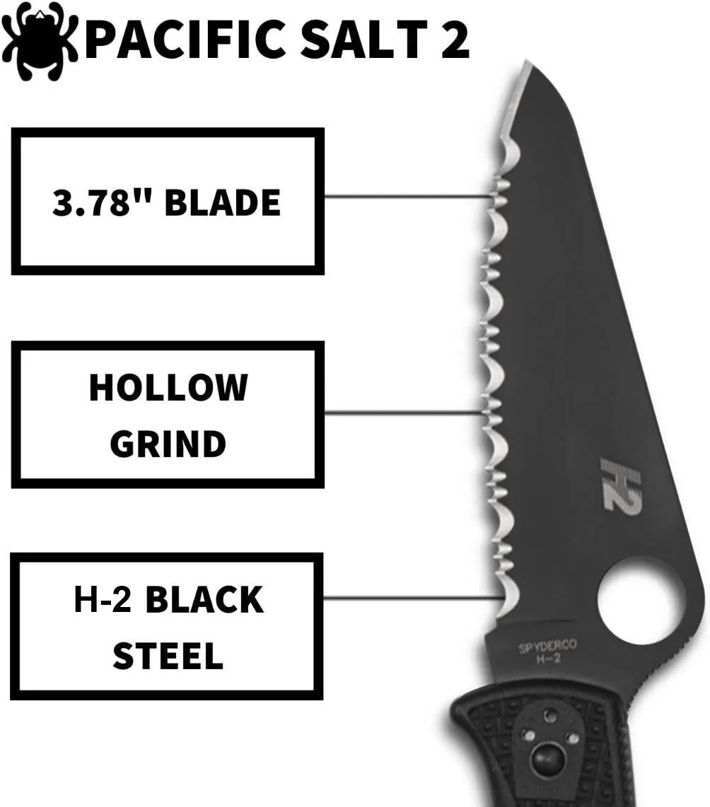 Spyderco C91SBBK2 Pacific Salt 2 Black FRN Serrated Edge Black Folding Knife