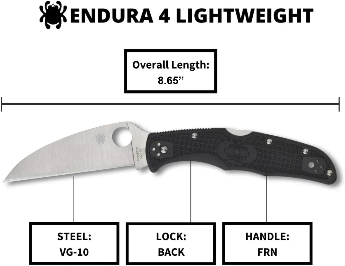 Spyderco Endura 4 FRN Black Wharncliffe 3.78" Plain Edge Lightweight Folding Pocket Knife (C10FPWCBK)