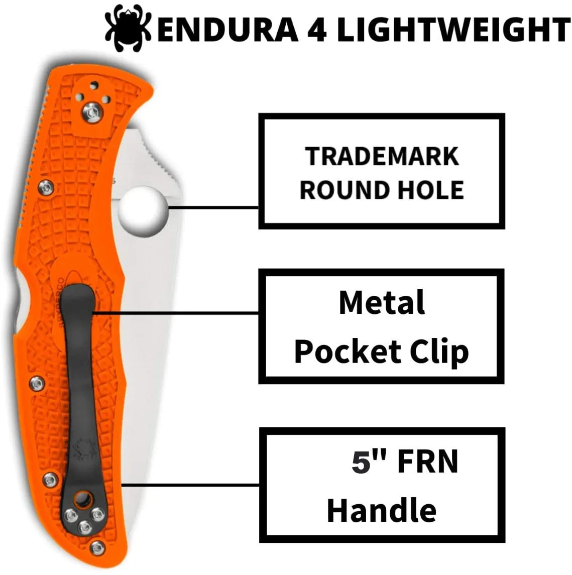 Spyderco Endura 4 FRN Flat Ground C10FPOR Orange Folding Plain Edge Pocket Knife